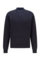 Mock-neck sweater in wool-cotton with exclusive logo, Dark Blue