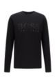 Long-sleeved T-shirt in stretch cotton with metallic logo, Black