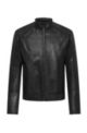 Slim-fit jacket in oiled leather, Black