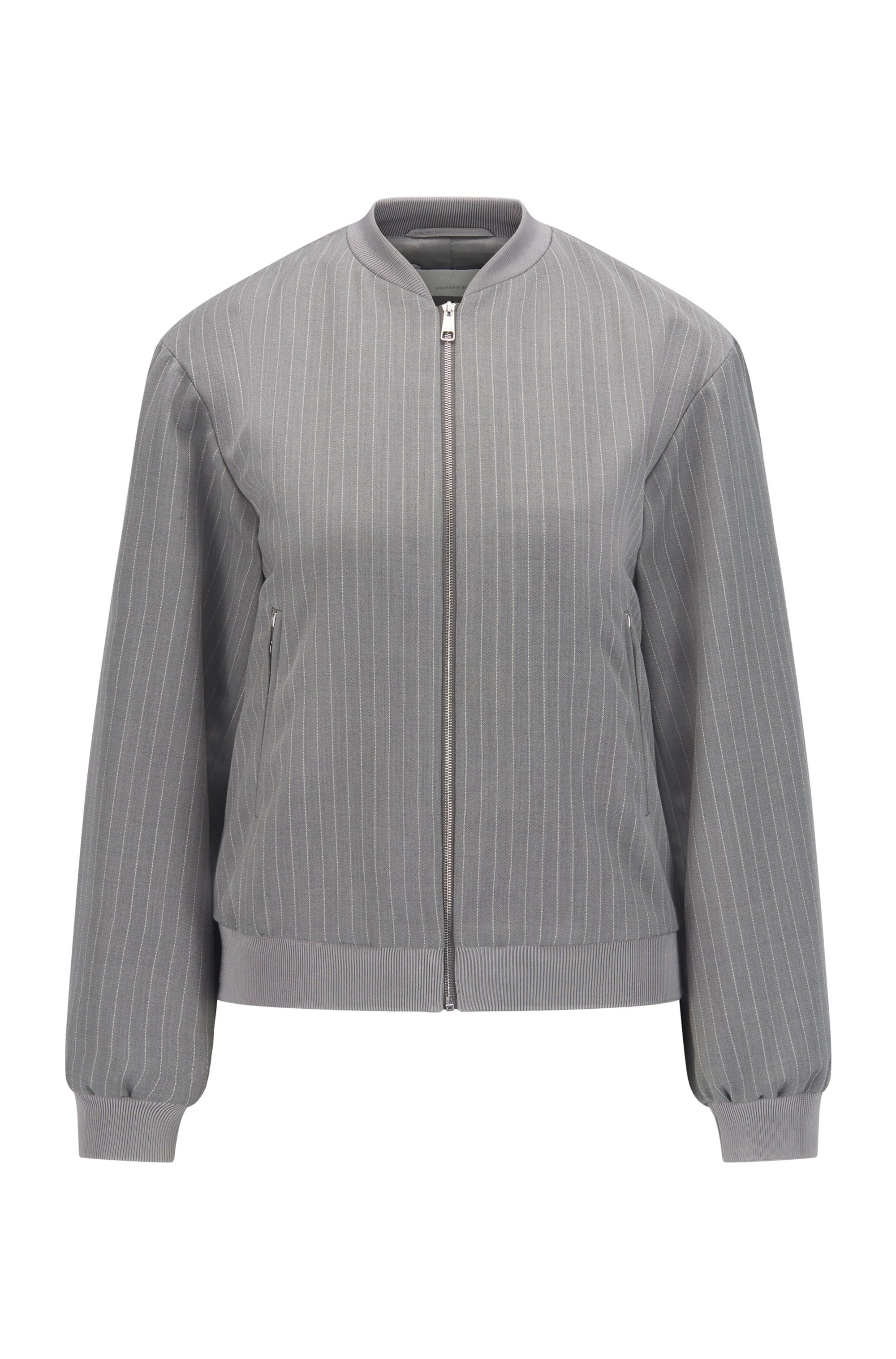 Zip-up relaxed-fit jacket in pinstripe stretch wool, Grey