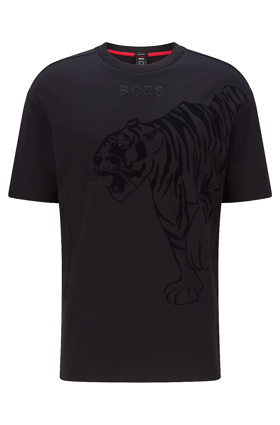 BOSS - Organic-cotton T-shirt with tiger graphic and rhinestone logo