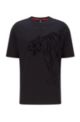 Organic-cotton T-shirt with tiger graphic and rhinestone logo, Black