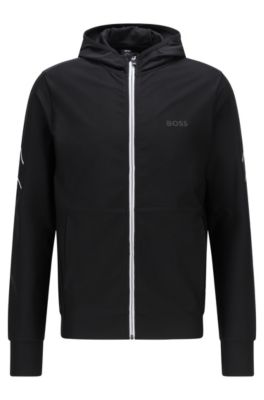 BOSS - Zip-up slim-fit hooded sweatshirt with logo tape