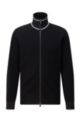 Regular-fit zip-up knitted jacket in cotton, Black
