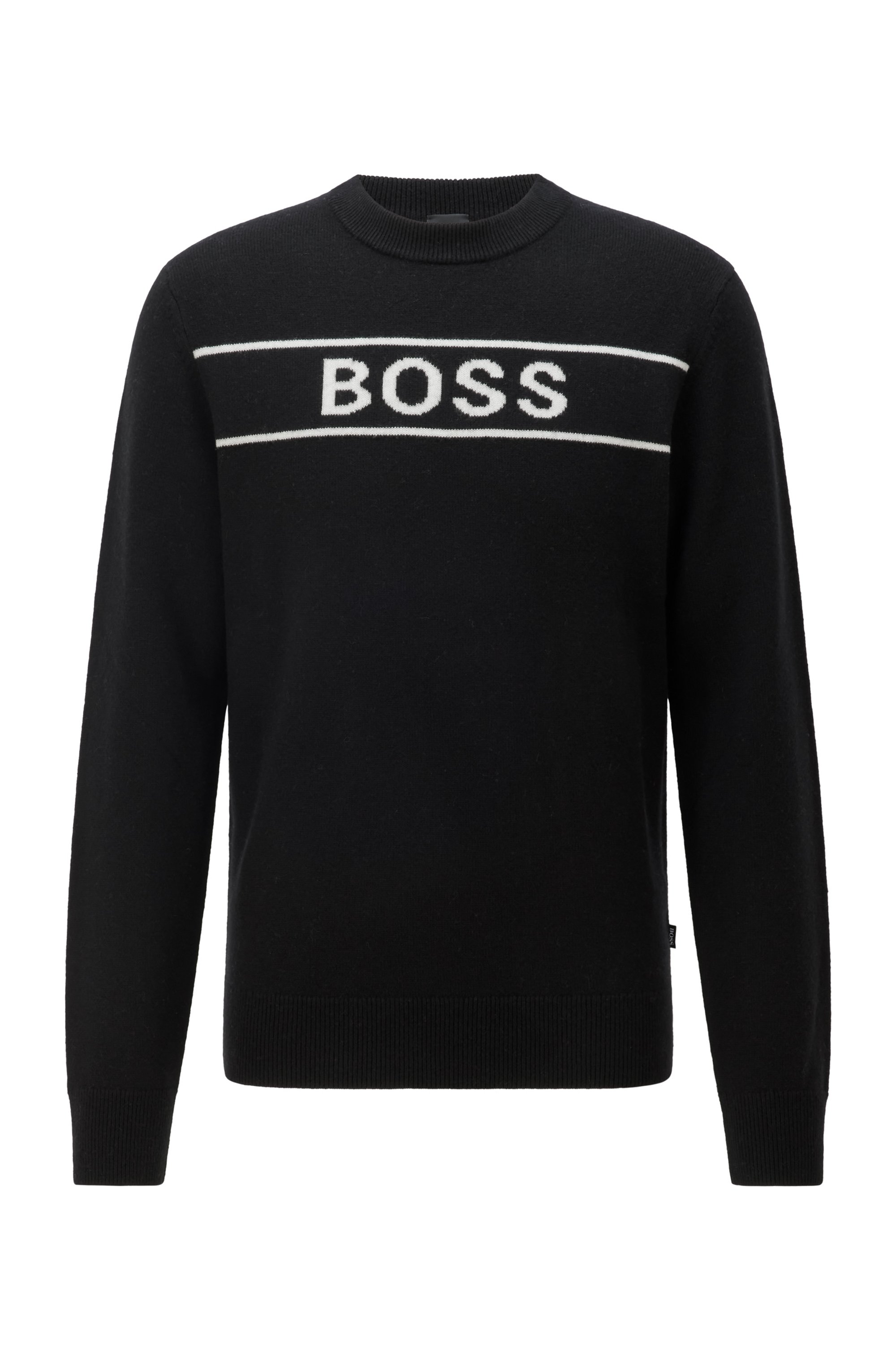 Logo sweater in virgin wool and cashmere, Black