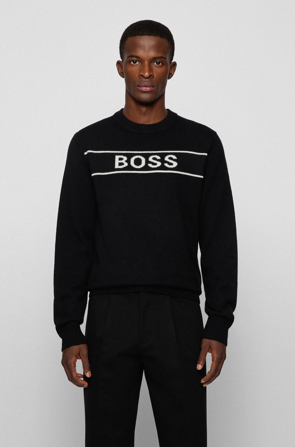 Logo sweater in virgin wool and cashmere, Black