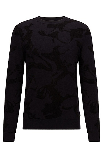 大理石纹图案混纺常规版型毛衣,  001_Black