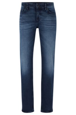 BOSS by HUGO BOSS Dunkelblaue Slim-Fit Jeans aus weichem Washed Denim in Blau für Herren Herren Bekleidung Jeans Jeans mit Gerader Passform 