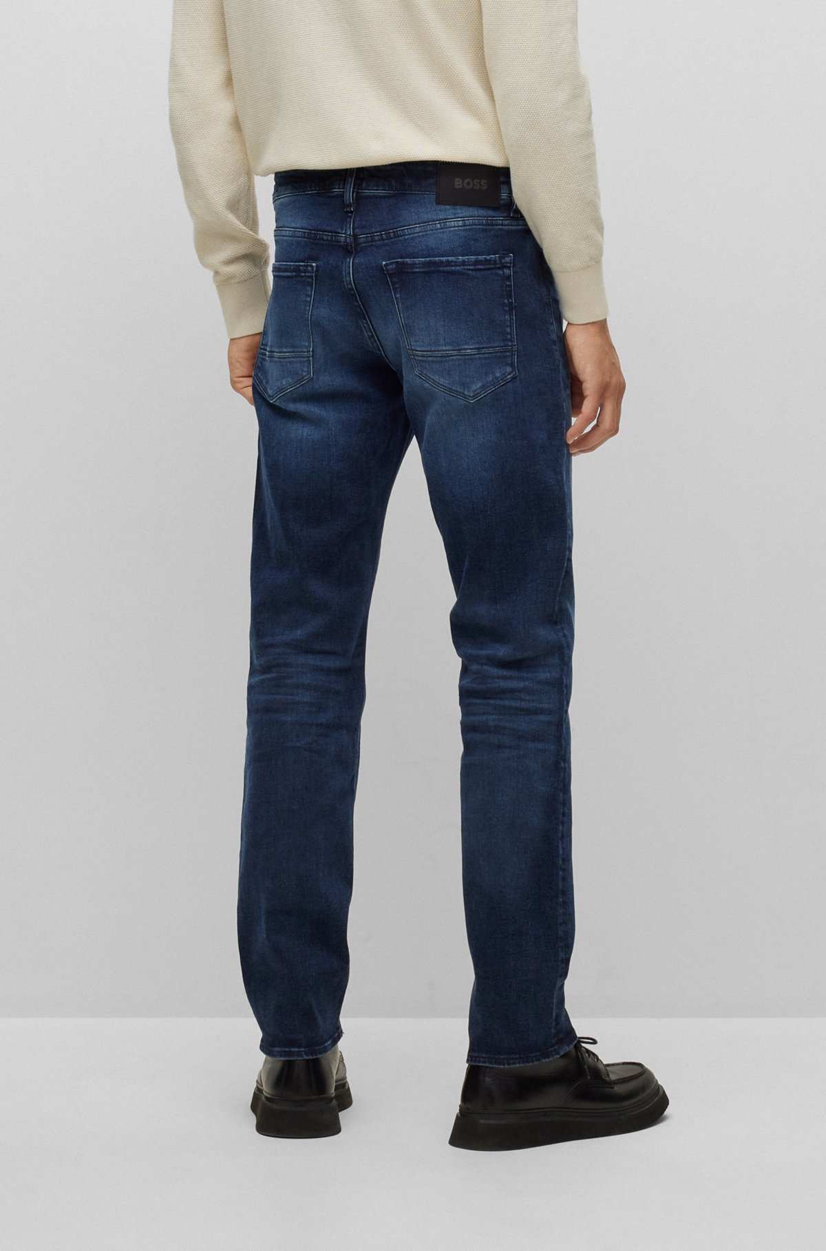 Regular-fit jeans van donkerblauw Italiaans stretchdenim, Donkerblauw