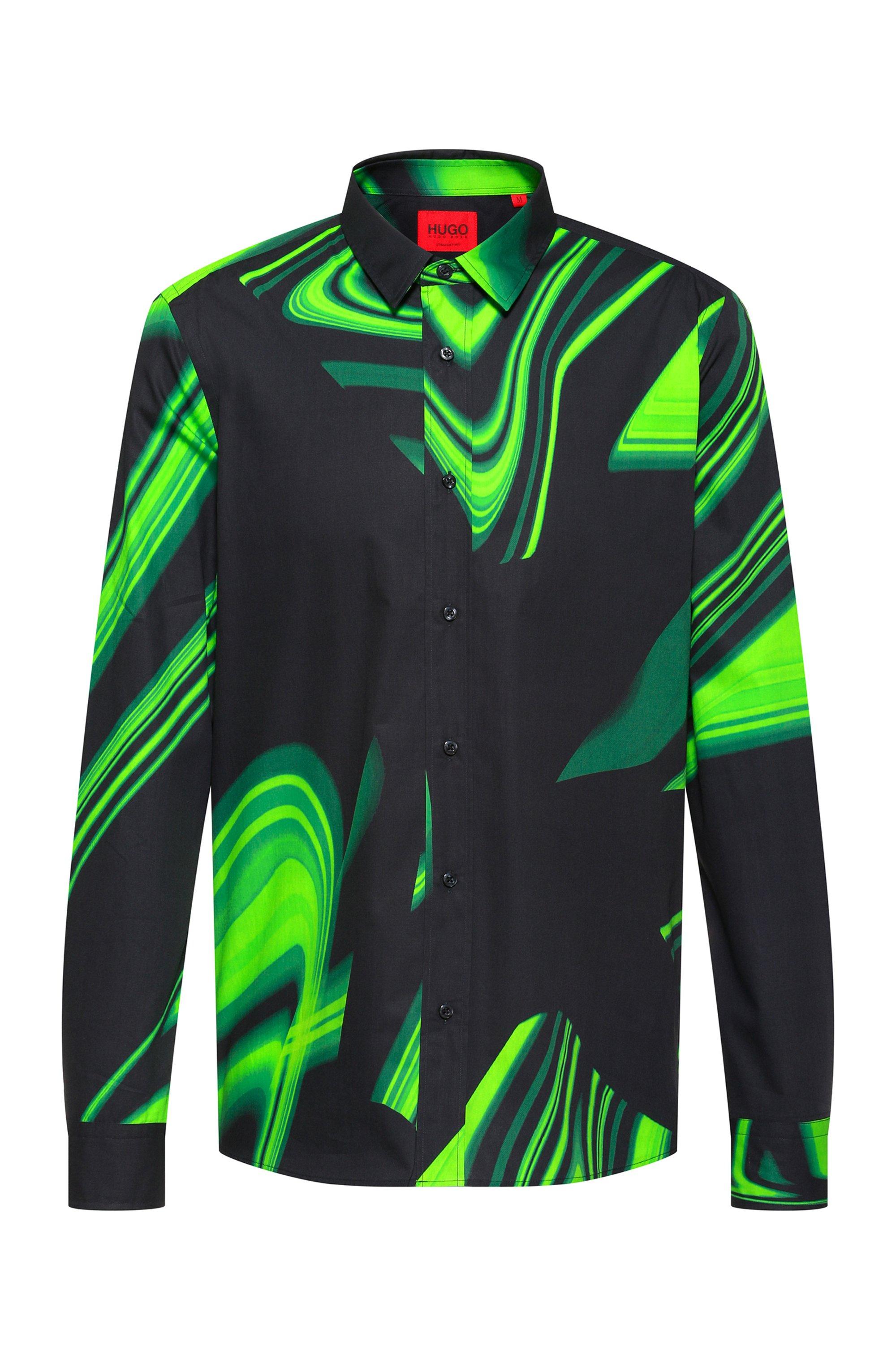 Relaxed-fit shirt in glitch-print cotton canvas, Green