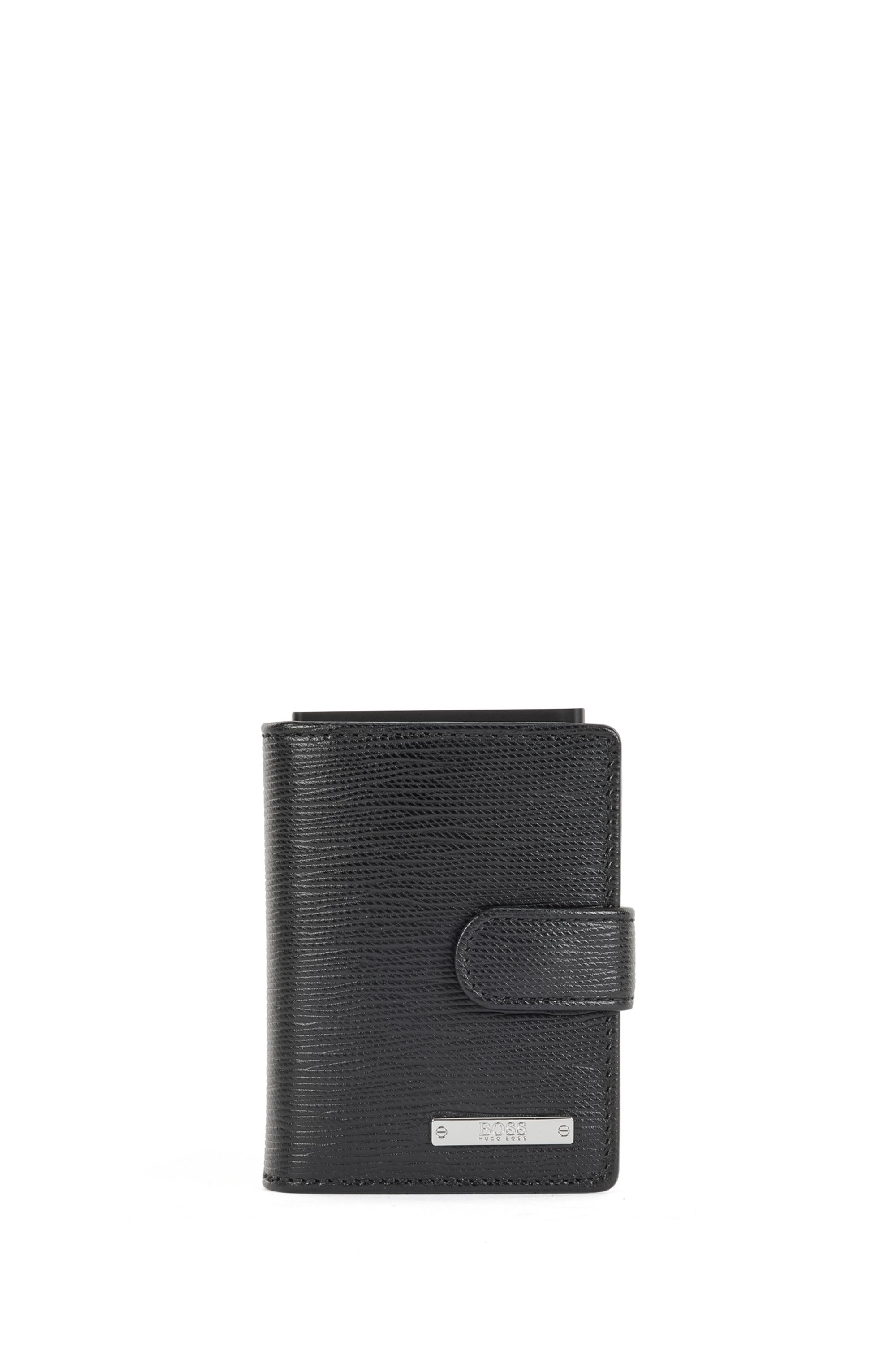 Card holder in Italian leather with logo plaque, Black