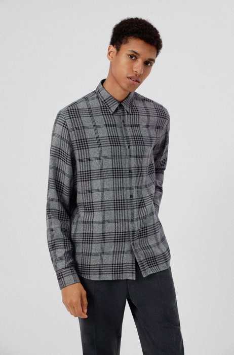 Camisa a cuadros relaxed fit en TENCEL™ Lyocell, Gris oscuro