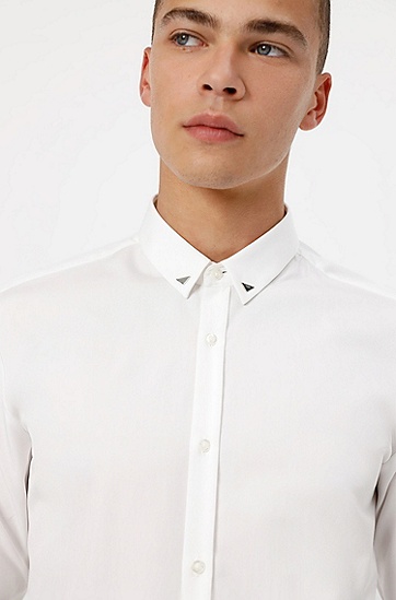 修身棉质衬衫，衣领采用五金配件设计,  199_Open White