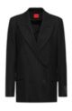 Double-breasted relaxed-fit jacket in pinstripe fabric, Black