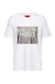 T-shirt a girocollo in cotone con logo stampato effetto metallizzato, Bianco