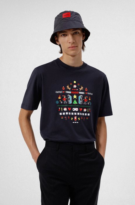 Regular-fit Christmas T-shirt in organic cotton, Dark Blue