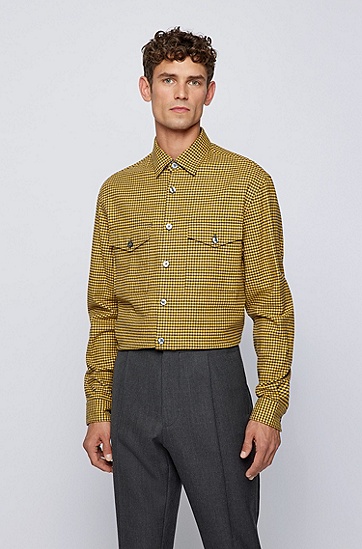 格纹棉质斜纹布宽松版外套衬衫,  722_Medium Yellow