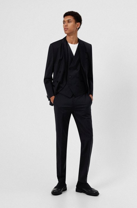 Extra-slim-fit three-piece tuxedo in a wool blend, Black