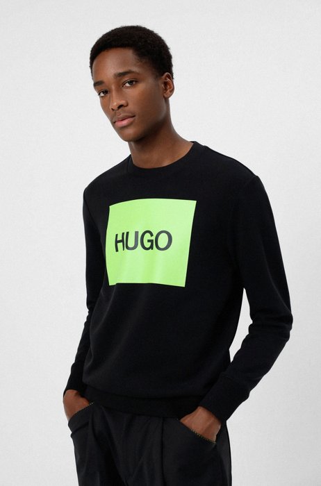 Crew-neck sweatshirt in French terry with box logo, Black