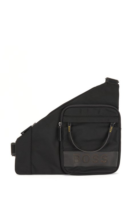 Reporter bag in recycled fabric with logo details, Black