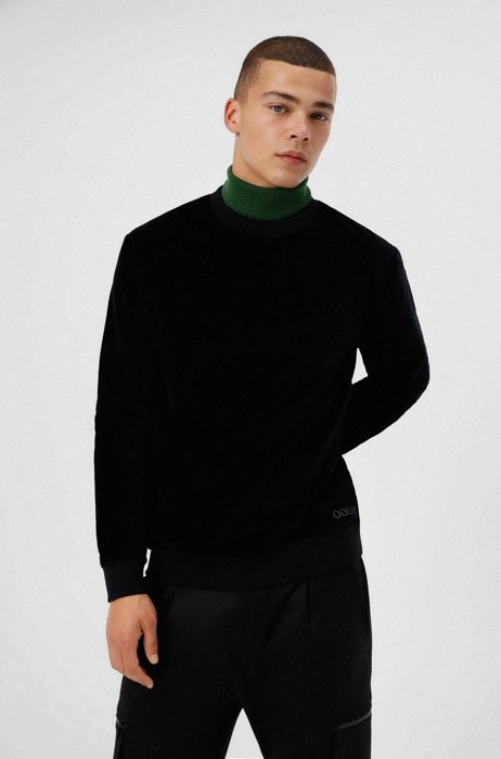 Relaxed-fit sweatshirt in velvet with reversed logo, Black