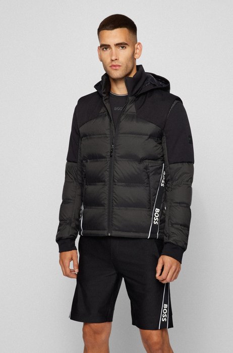 Regular-fit down jacket with detachable sleeves and hood, Black