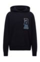 Hooded sweater in virgin wool with exclusive logo, Dark Blue