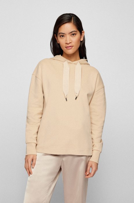Hooded sweatshirt in an organic-cotton blend, Light Beige