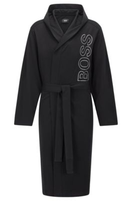 Halvkreds bund smidig BOSS - Dressing gown in cotton jersey with foil-print logo