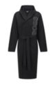 Dressing gown in cotton jersey with foil-print logo, Black