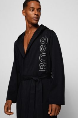 Halvkreds bund smidig BOSS - Dressing gown in cotton jersey with foil-print logo