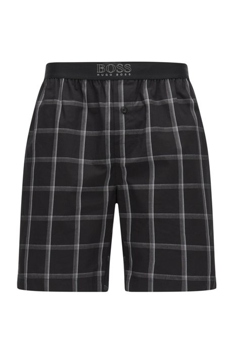 Checked-cotton pyjama shorts with metallic-logo waistband, Black