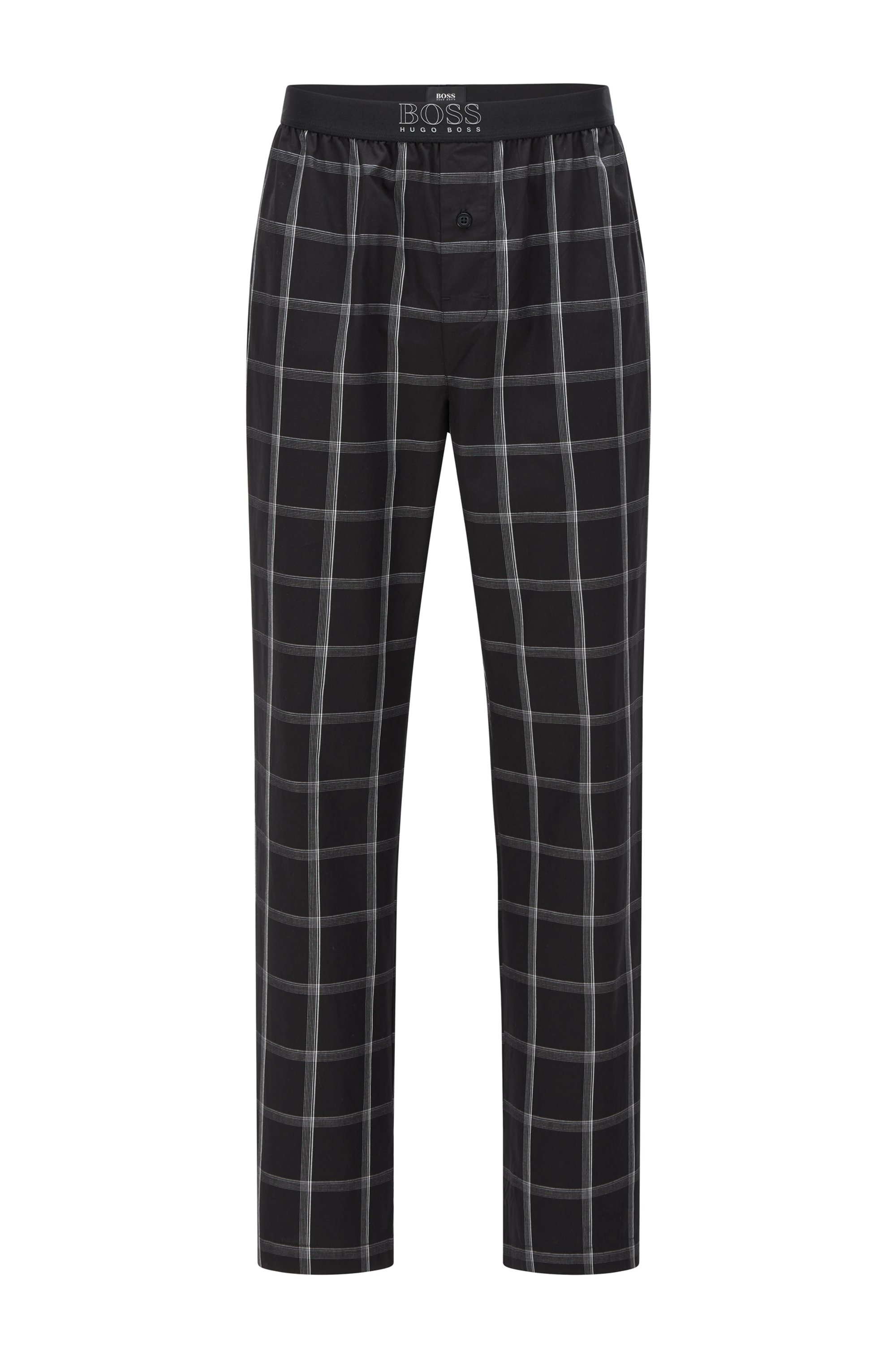 Checked-cotton pyjama bottoms with logo waistband, Black