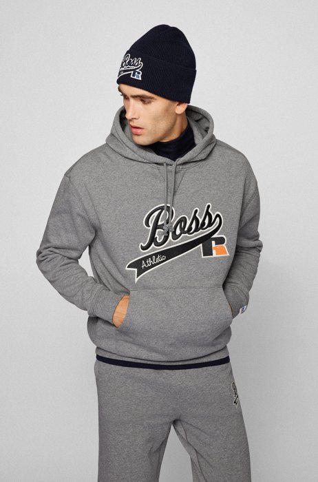 Cotton-blend hooded sweatshirt with exclusive logo, Grey