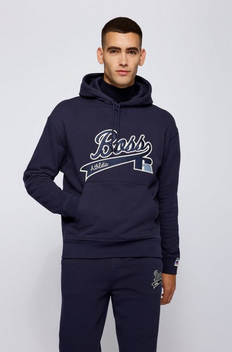 Cotton-blend hooded sweatshirt with exclusive logo, Dark Blue