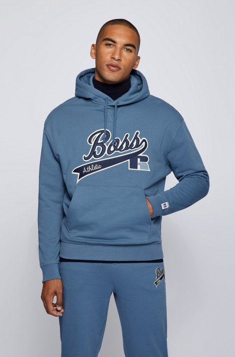 Cotton-blend hooded sweatshirt with exclusive logo, Blue