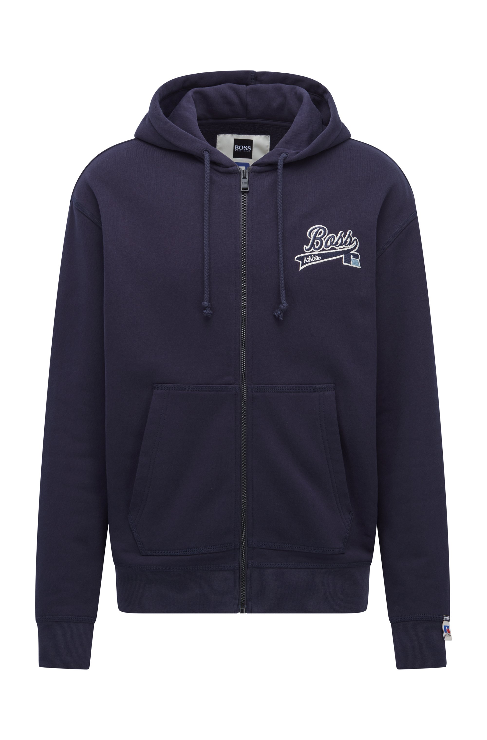 Cotton-blend zip-up hoodie with exclusive logo, Dark Blue