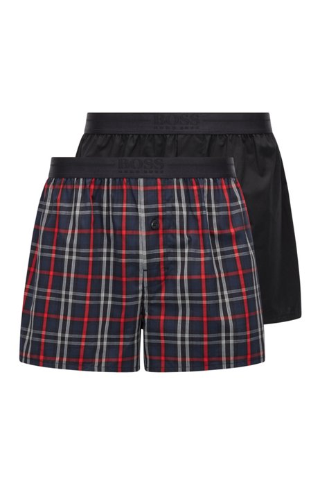 Two-pack of pyjama shorts in cotton poplin, Black/Red