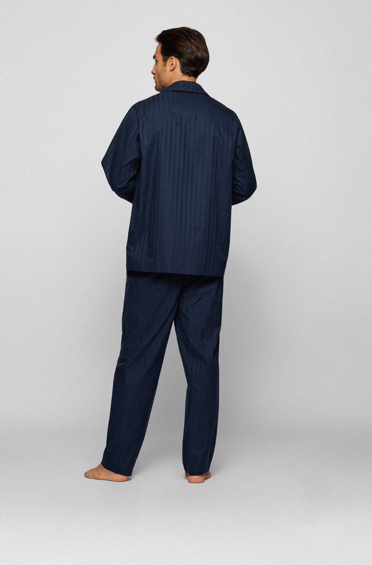 BOSS by HUGO BOSS Reverse-lapel Cotton Pyjama Set With Jacquard Stripes in Dark Blue for Men Blue Mens Clothing Nightwear and sleepwear 