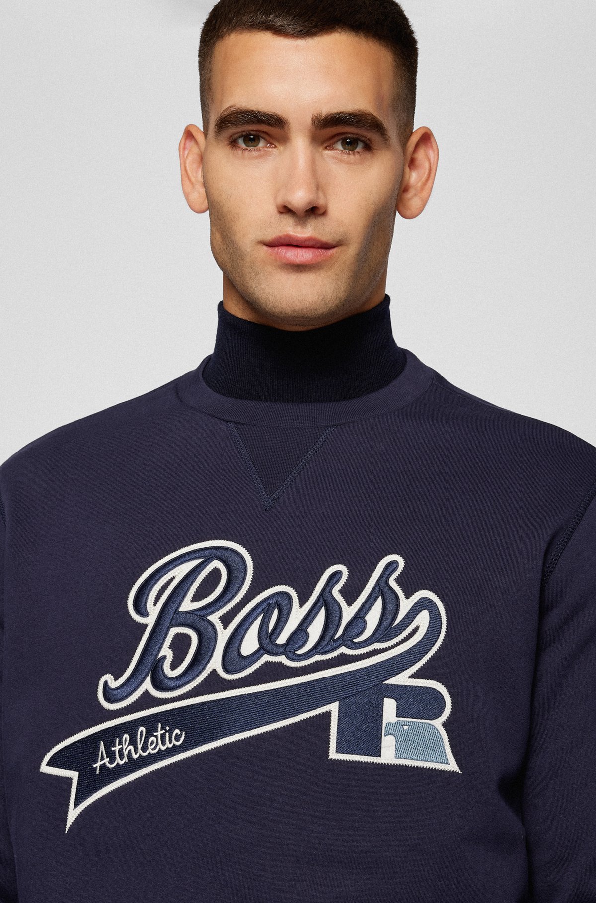 Cotton-blend sweatshirt with exclusive logo, Dark Blue