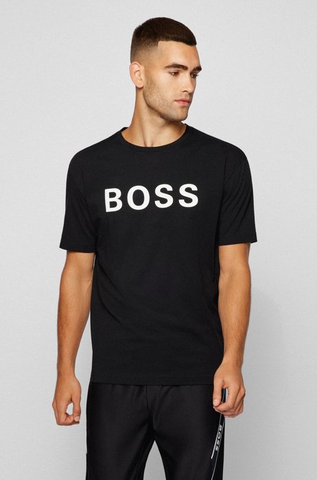 Relaxed-Fit Unisex-Shirt aus Baumwolle mit Kontrast-Logo, Schwarz