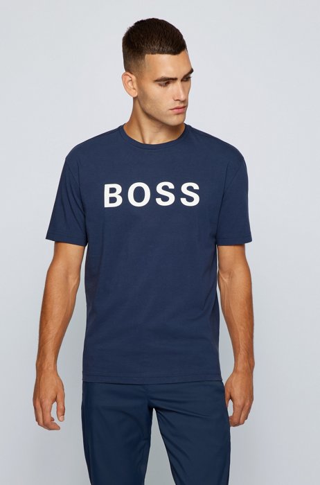 Unisex relaxed-fit T-shirt in cotton with contrast logo, Dark Blue