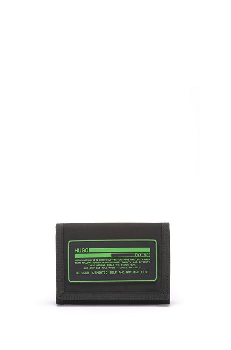 Touch-closure wallet in structured nylon with manifesto logo, Black