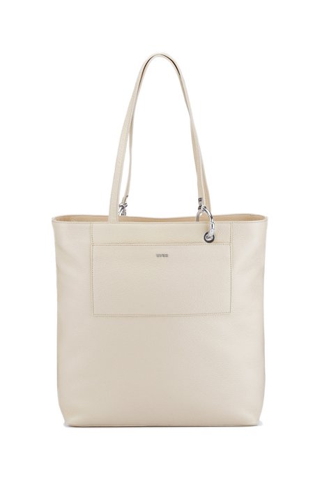 Grained-leather shopper bag with signature hardware, White