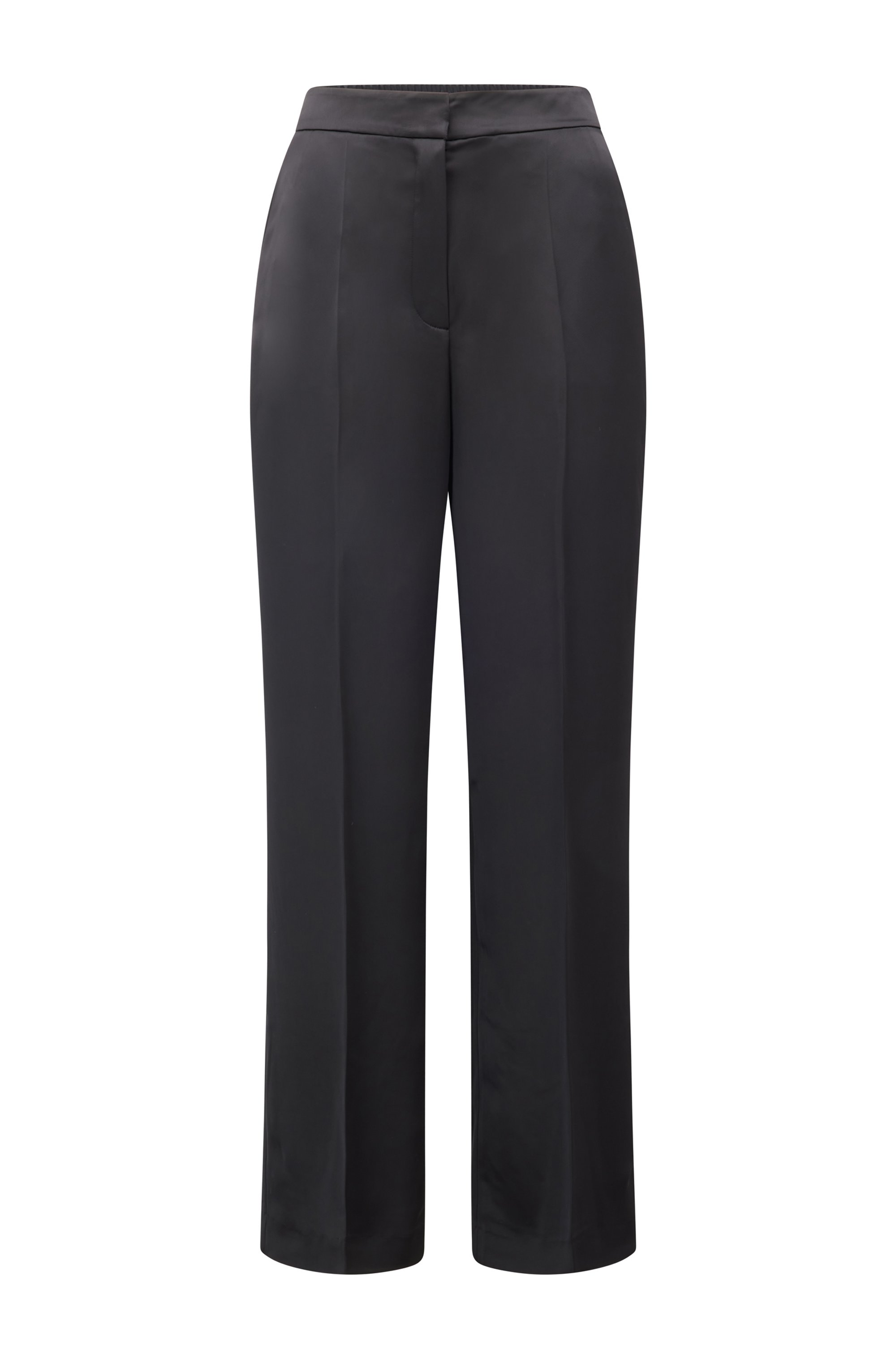 Relaxed-fit wide-leg trousers in satin, Black