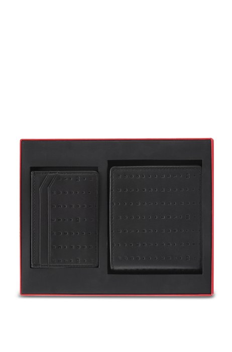 Gift-boxed branded wallet and card holder in leather, Black