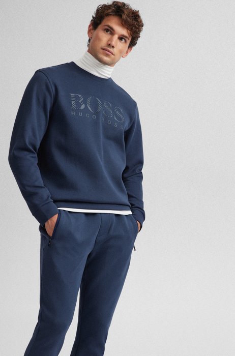Cotton-blend sweatshirt with decorative reflective logo, Dark Blue