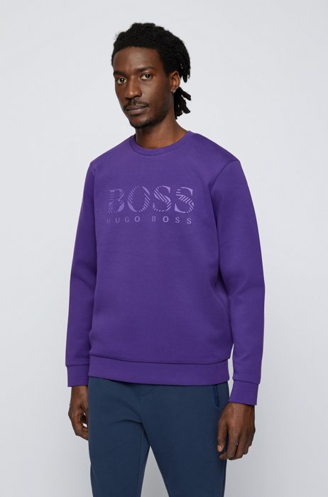 Cotton-blend sweatshirt with decorative reflective logo, Dark Purple