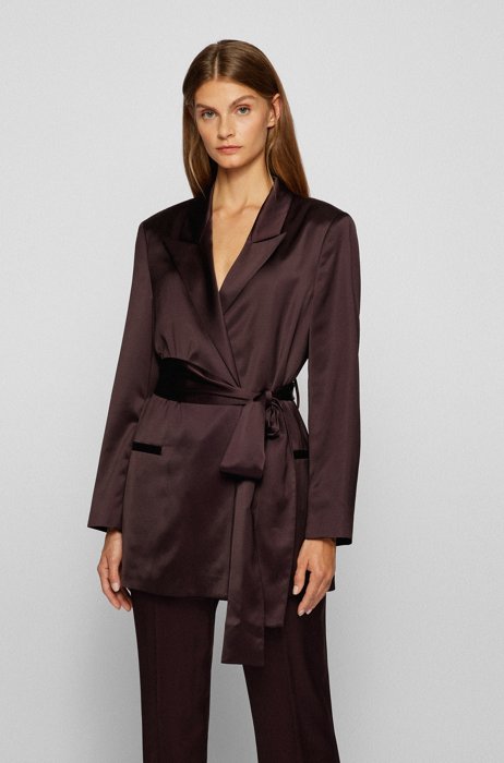 Satin pajama-style jacket in a regular fit, Dark Red