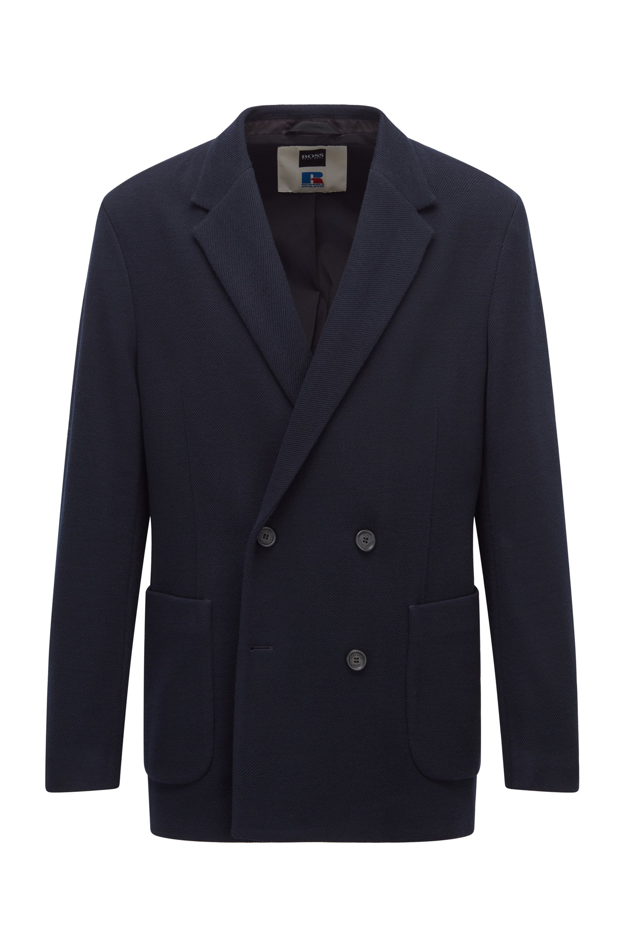 Regular-fit double-breasted jacket in stretch fabric, Dark Blue
